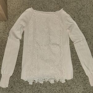 J. Crew Blush Pink Lace-Front Long Sleeve Tee